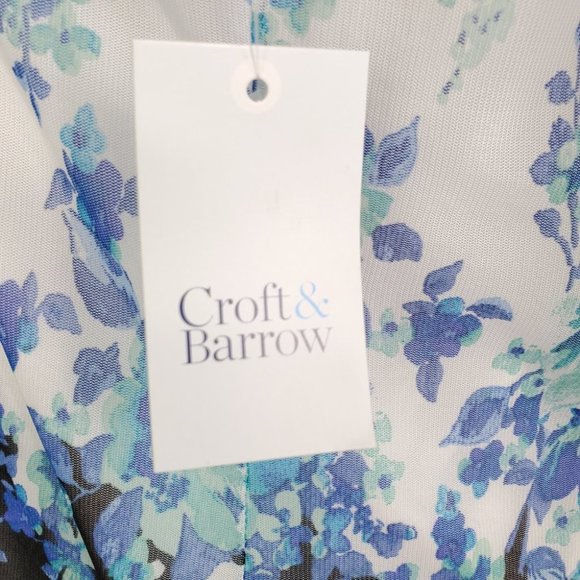 Croft & Barrow Blue Green White Watercolor Floral Striped Feminine Top NWT XL - Picture 9 of 14